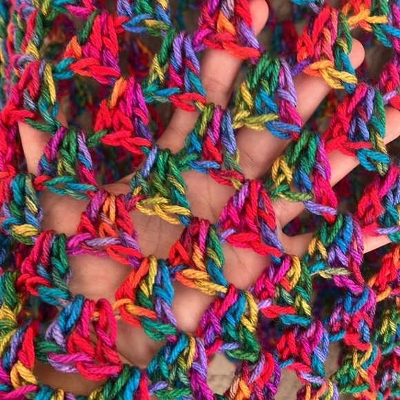 Handmade Multicolor Open Knit Crochet Poncho One Size - Picture 6 of 10